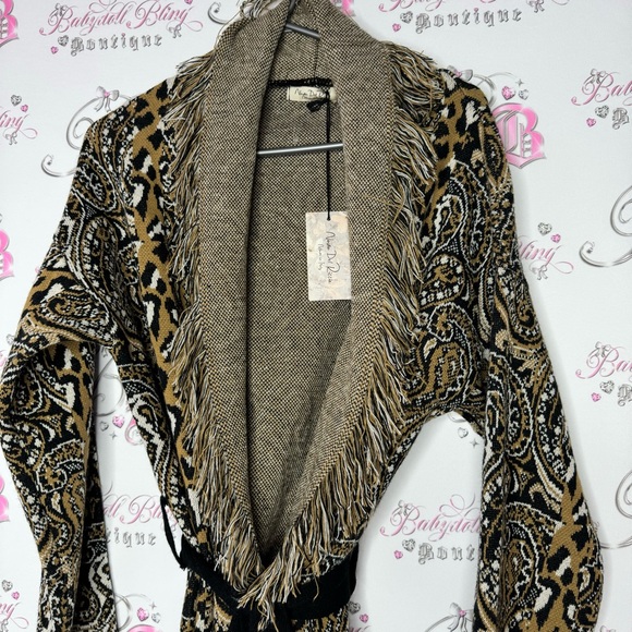 Nada Del Riccio cardigan wrap belted belt sweater fringe made in Italy brand new - Picture 9 of 16